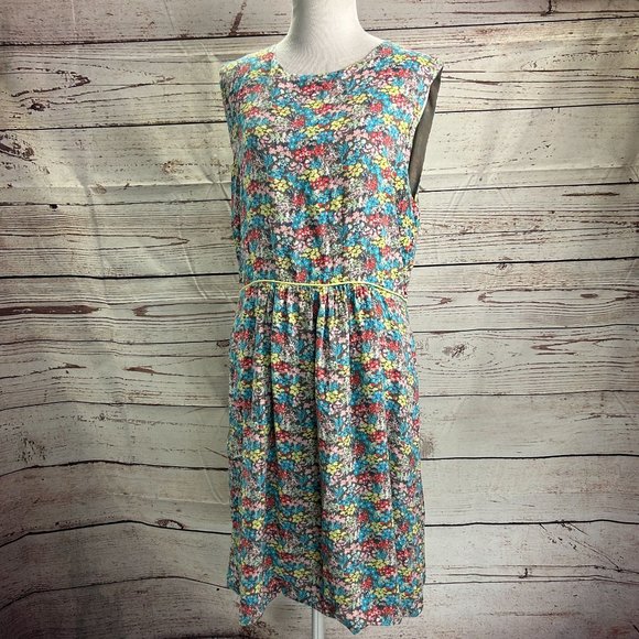 Matilda Jane Hello Lovely Rainbow Floral Flare Dress 14 Round Neck Lace Zipper - Picture 3 of 9